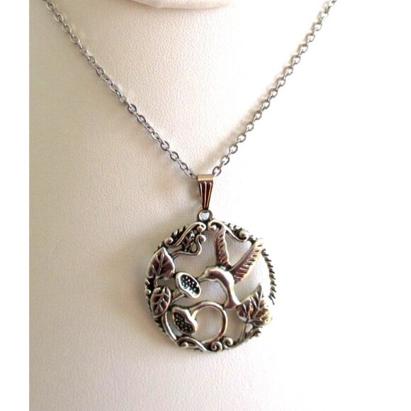 New Hummingbird and Floral Pendant Necklace - Nature Bird Jewelry - Gift Boxed - Picture 2 of 8